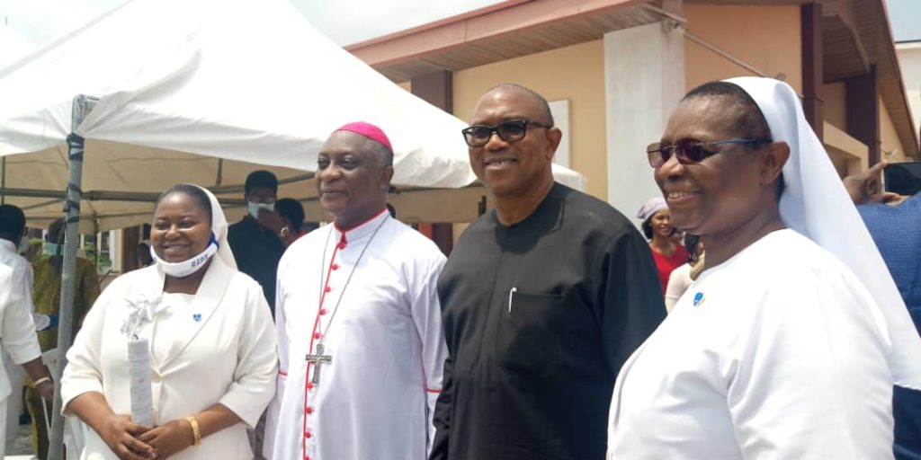 Silver Jubilarian Antoinette Opara,  Archbishop Adewale Martins, former Governor of Anambra  state Mr. Peter Obi, and Society Leader Veronica Openibo