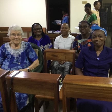 In photo: Ann Schulte, Esther James, Chizo Onuora, Perpetua Elule, Augustina Asikogu; missing: Mary Akinwale, Angela Onyemere, Ebele Enochie, Christiana Olagunju: “we think more about our lives as religious and our relationship with God”