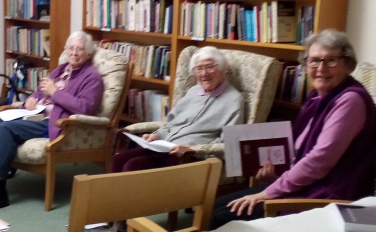 eight SHCJ and Pippa Bonner (pastoral team): in photo – Myra Cumming, Teresa Malone, Louise Frey; also in the group, but not in the photo are Evelyn Thompson, Esther Peart, Mary McManus, Agnes Dobson, Theresa Mee: “we have started an interesting exploratory journey during Covid lockdown”